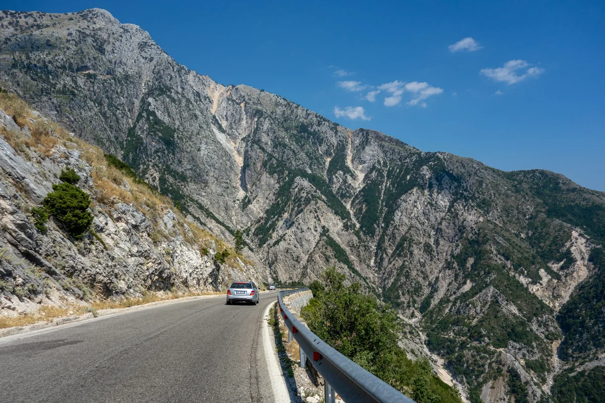 Winding road through the mountains of the Llogara Pass, Albania