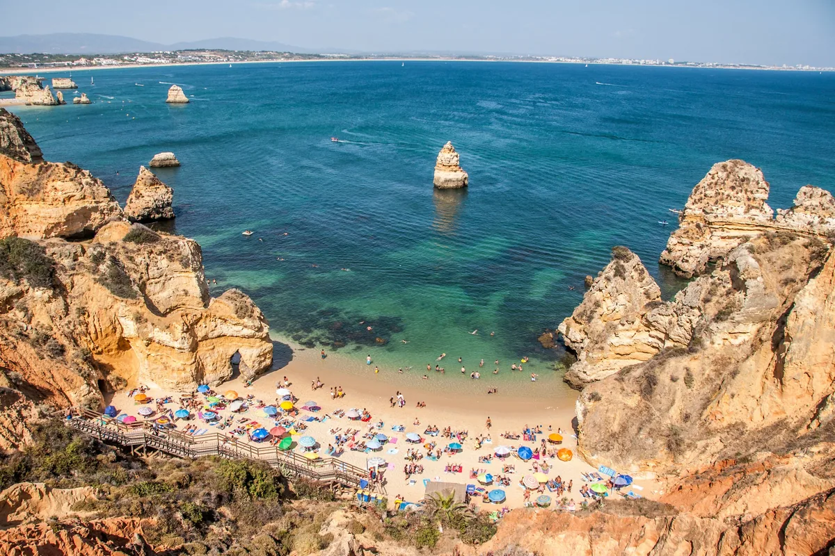 View down to the small cove of Praia do Camilo near Lagos