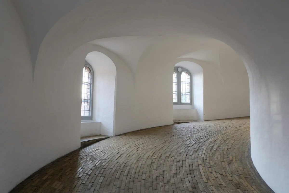 The curving spiral ramp inside the Round Tower in Copenhagen