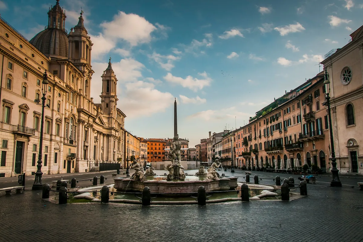 Piazza Navona in Rome with its fountain and the church of Sant'Agnese in Agone