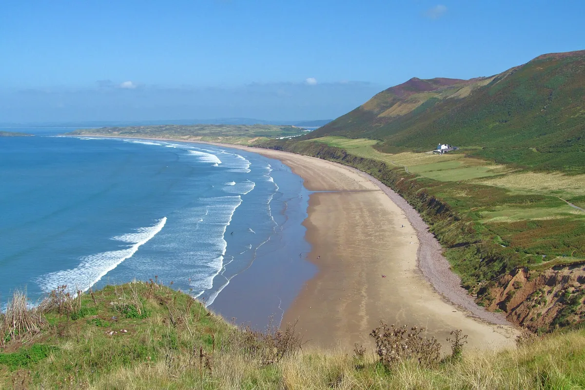 Rhossili Bay beach on the Gower Peninsula in Wales
