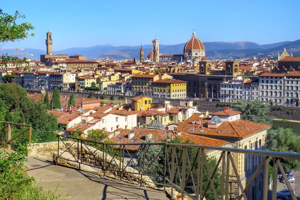 Panorama of Florence with the Duomo and Palazzo Vecchio rising above the rooftops
