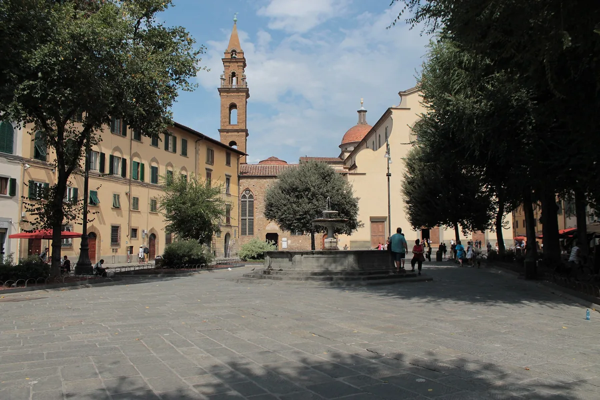Piazza Santo Spirito and its bell tower in the Oltrarno, Florence