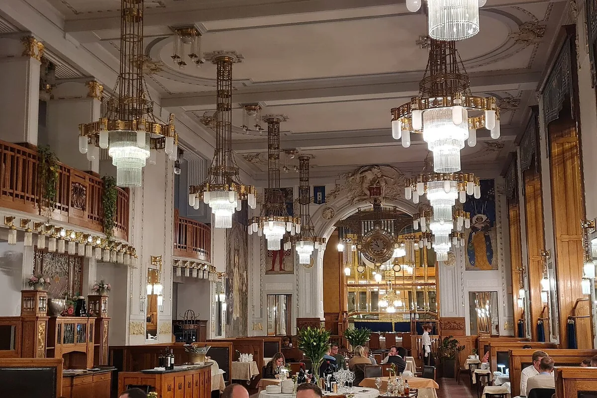 The Art Nouveau interior of the Kavárna Obecní dům in the Municipal House, Prague