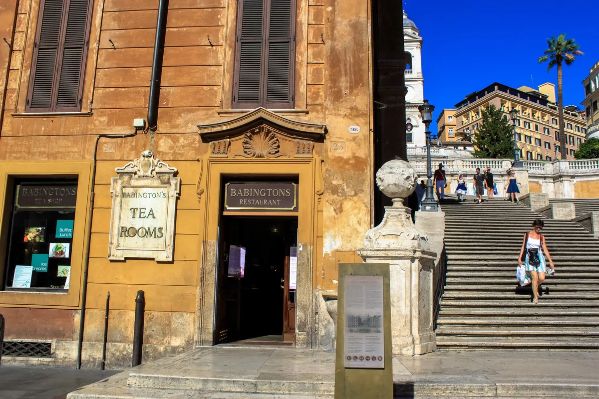 The entrance of Babington's Tea Room beside the Spanish Steps on Piazza di Spagna in Rome
