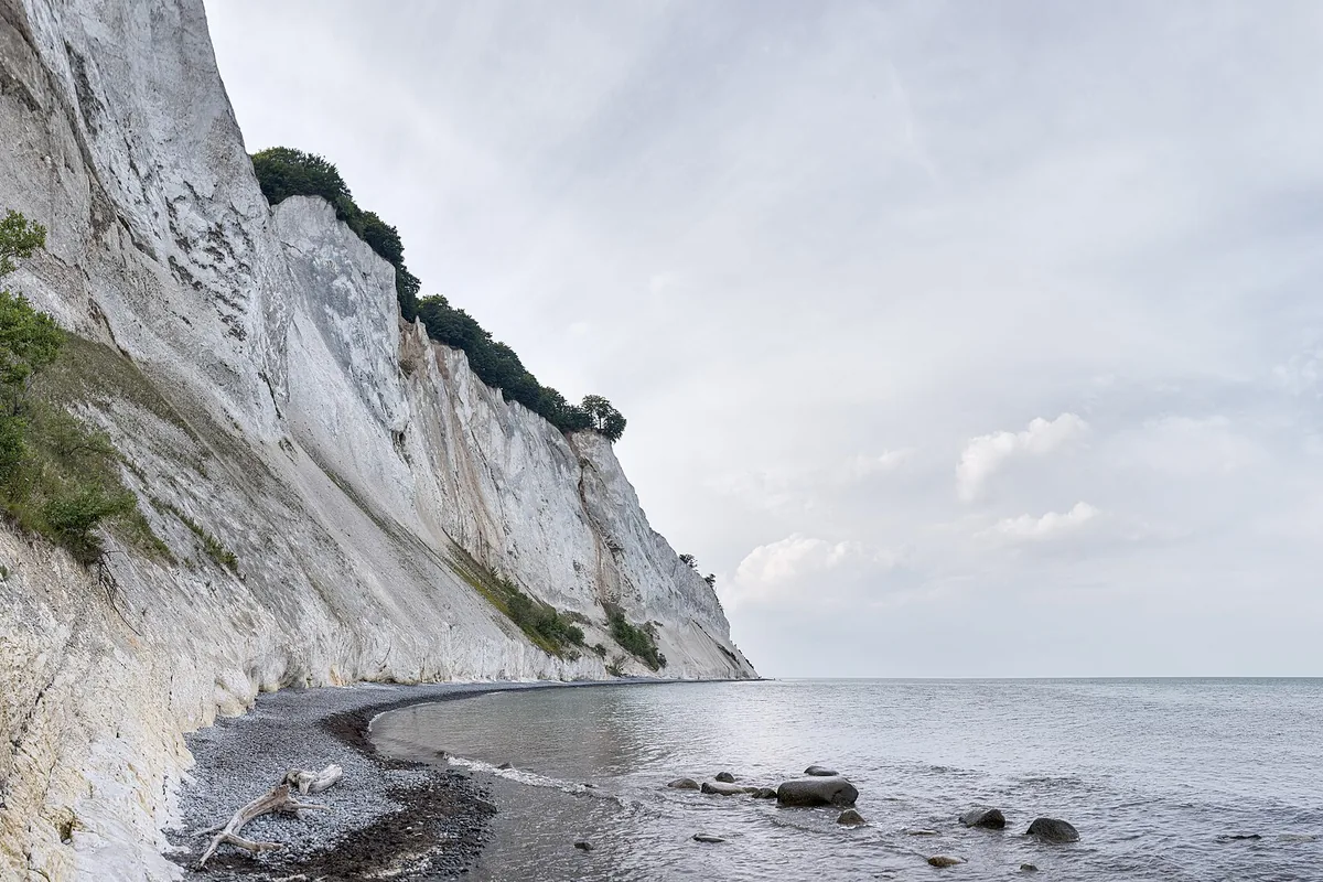 The white chalk cliffs of Møns Klint above the Baltic Sea