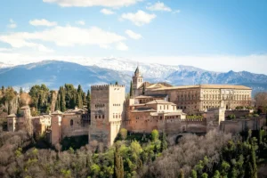 The Alhambra in Granada with the Sierra Nevada behind