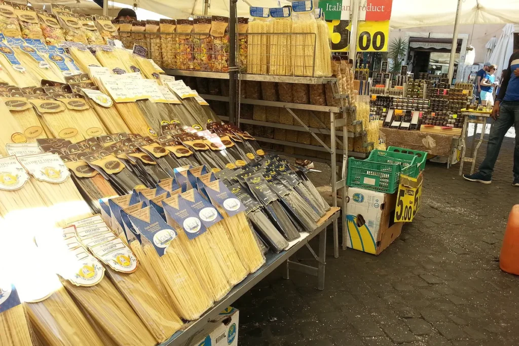 Pasta stall at the Campo de' Fiori market in Rome