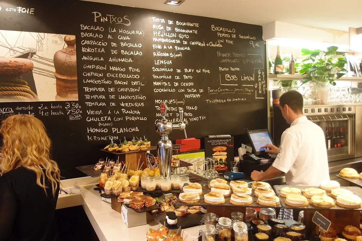 The pintxos counter and chalkboard menu at Bar Zeruko in San Sebastián