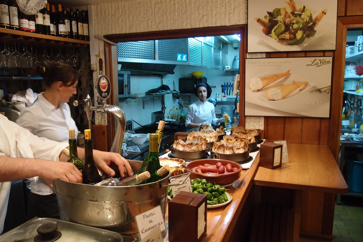 Behind the bar at La Viña in San Sebastián's Old Town