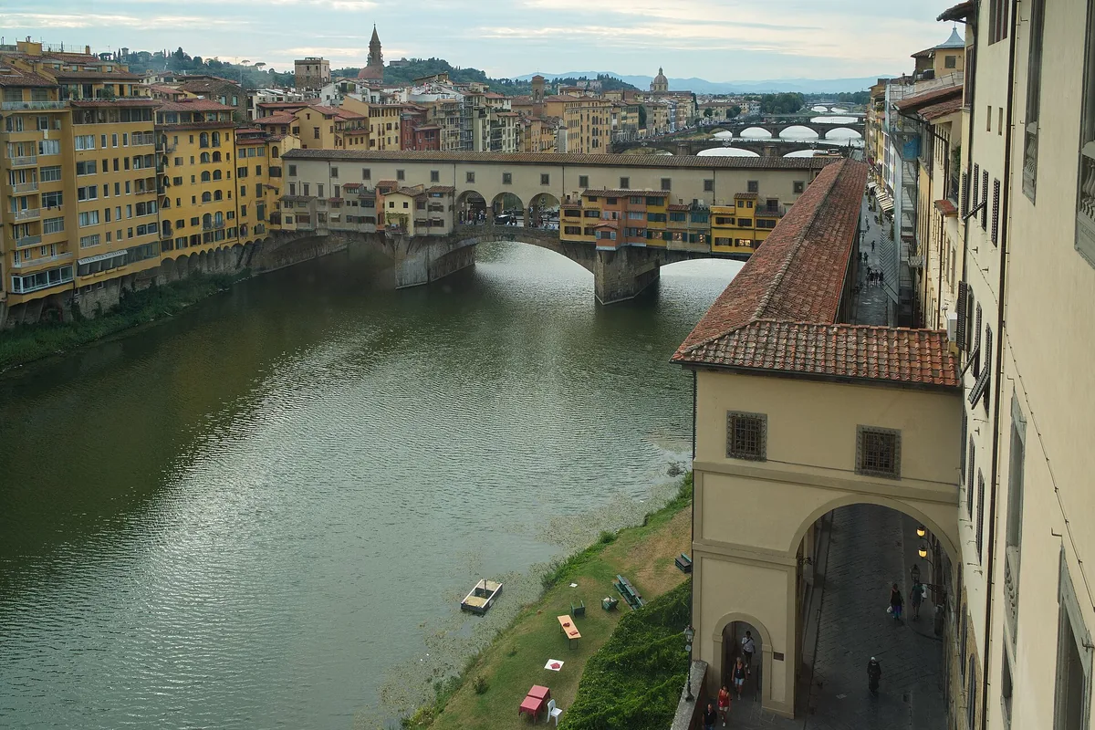 The Arno river and Ponte Vecchio seen from the Uffizi in Florence