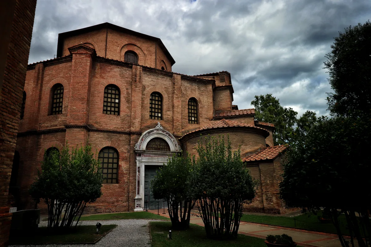 The brick exterior of the Basilica of San Vitale in Ravenna