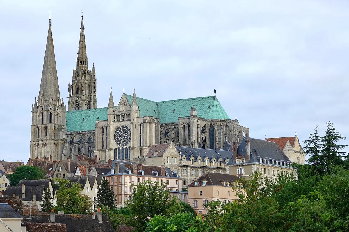 Chartres Cathedral rising above the rooftops of the old town