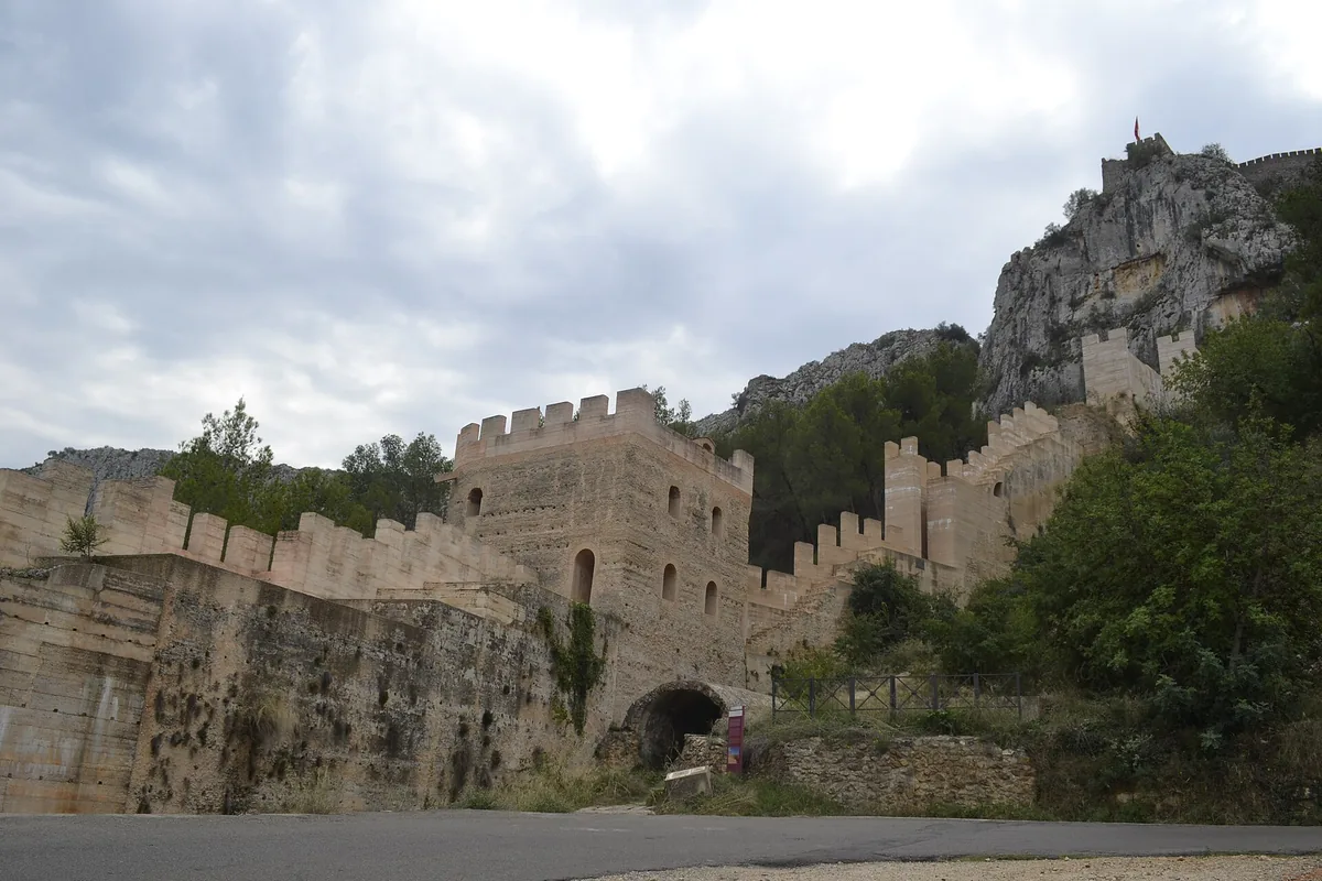 The castle walls of Xàtiva climbing the hillside
