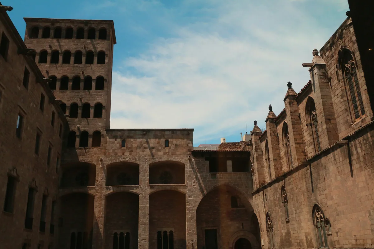 Medieval stone buildings in the Gothic Quarter, Barcelona