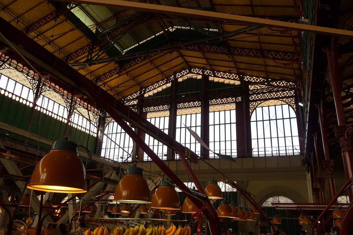 Iron and glass roof of the Mercato Centrale market hall in Florence