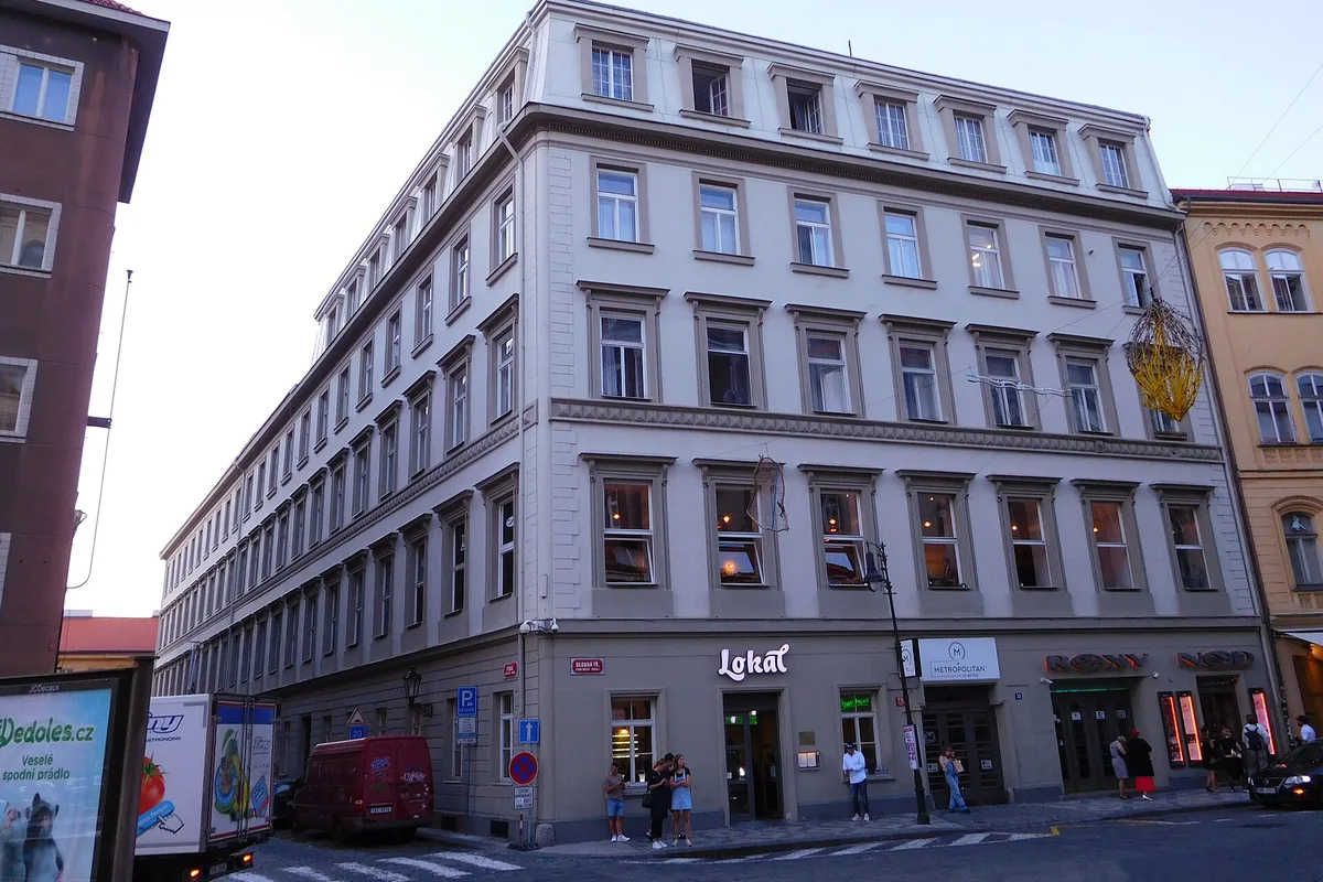 Corner building on Dlouhá street in Prague that houses the Lokál Dlouhááá pub
