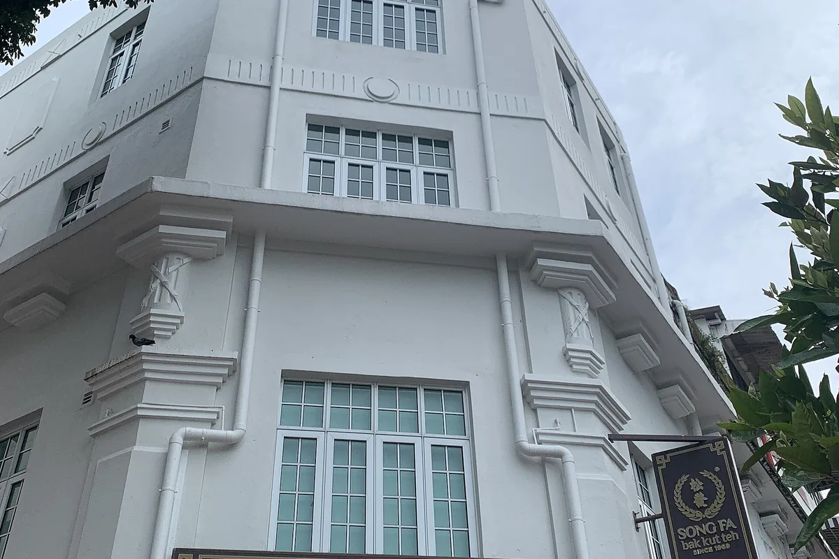 Song Fa Bak Kut Teh sign on its corner shophouse on New Bridge Road, Singapore