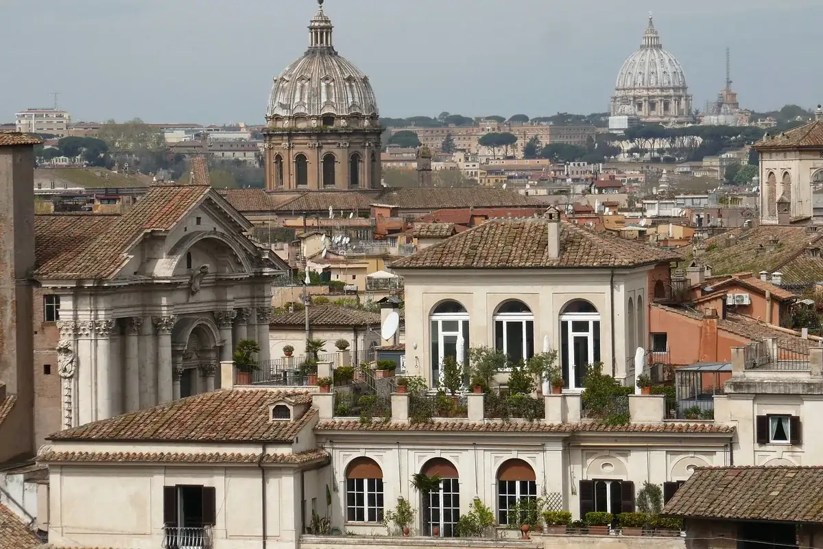 View over Rome's rooftops and domes from Terrazza Caffarelli at the Capitoline Museums