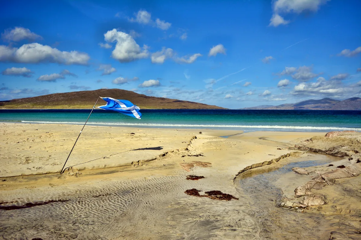 White sand and turquoise water at Luskentyre beach on the Isle of Harris