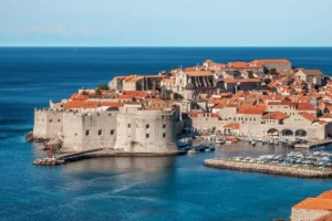 Dubrovnik Old Town walls and terracotta roofs above the sea