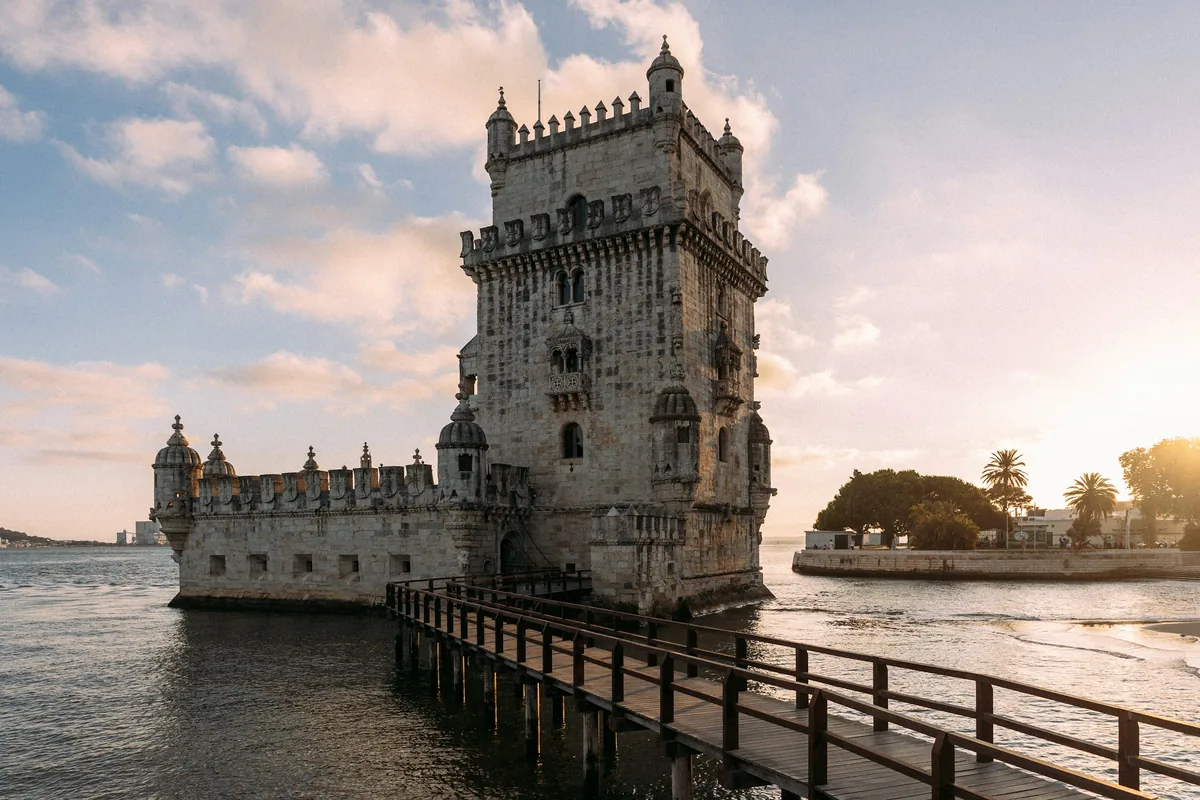 Belém Tower standing in the Tagus River at Lisbon