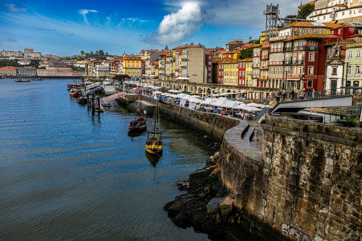 Colourful houses of the Ribeira district along the Douro River in Porto