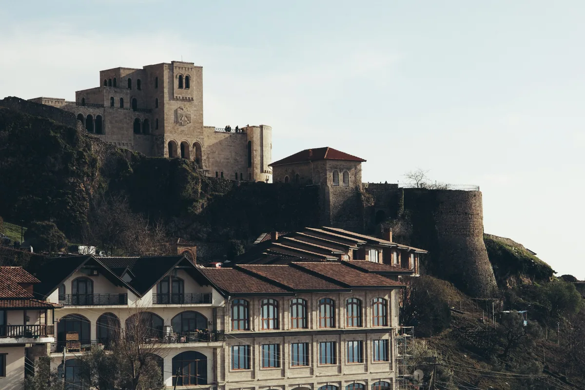 Krujë Castle and the Skanderbeg Museum on a rocky hill
